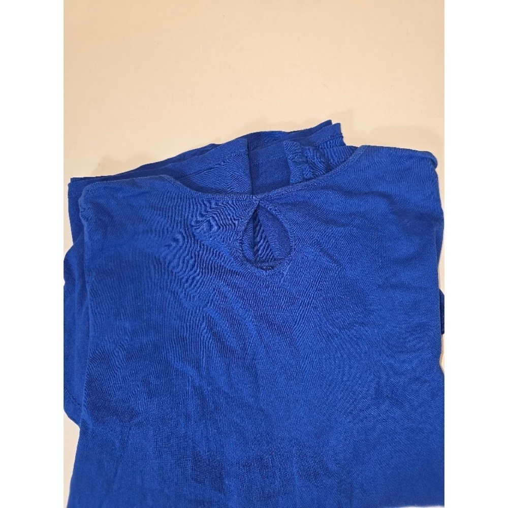 Roamans Blue T-Shirt Plus Size Short Sleeve Keyhole Casual‎ Top 22/24